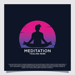 Meditation yoga logo design concept Premium Vector