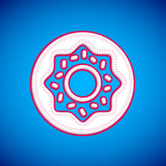 White Donut with sweet glaze icon isolated on blue background. Vector