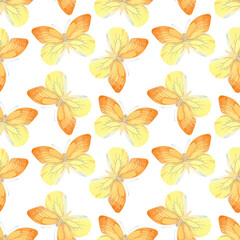 Watercolor vector illustration of seamless pattern with butterflies