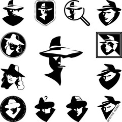 detective black and white icon in a collection with other items