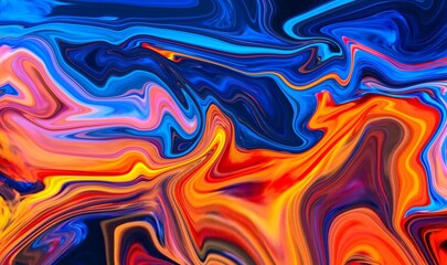 Hand Painted Background With Mixed Liquid Blue And Red Paints. Abstract Fluid Acrylic Painting. Marbled Colurful Abstract Background. Liquid Marble Pattern.

