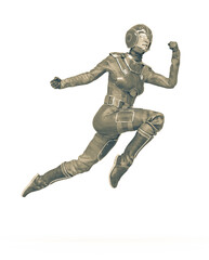 space runner girl is jumping for a super punch