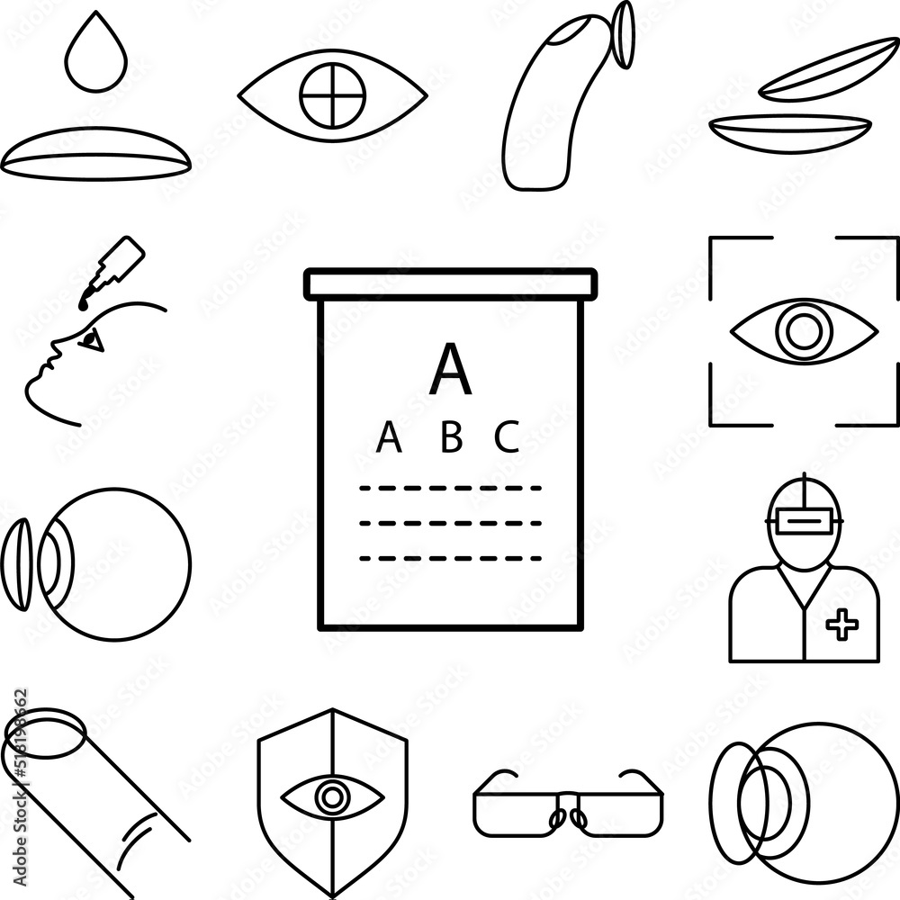 Poster eye test chart icon in a collection with other items