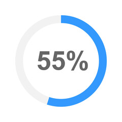 Round downloading bar filled on 55 percent. Progress, process, waiting, transfer, buffering, loading, battery charging icon for website or mobile app design interface. Vector flat illustration