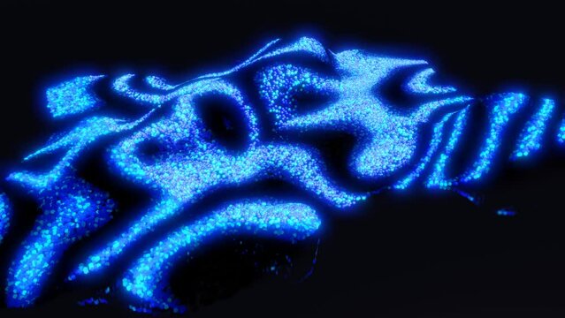 3d abstract blue sci-fi background. Luminous particles form wavy surface, waves of light and color runs through particles, forming beautiful pattern on surface. Modern motion design in nft style.
