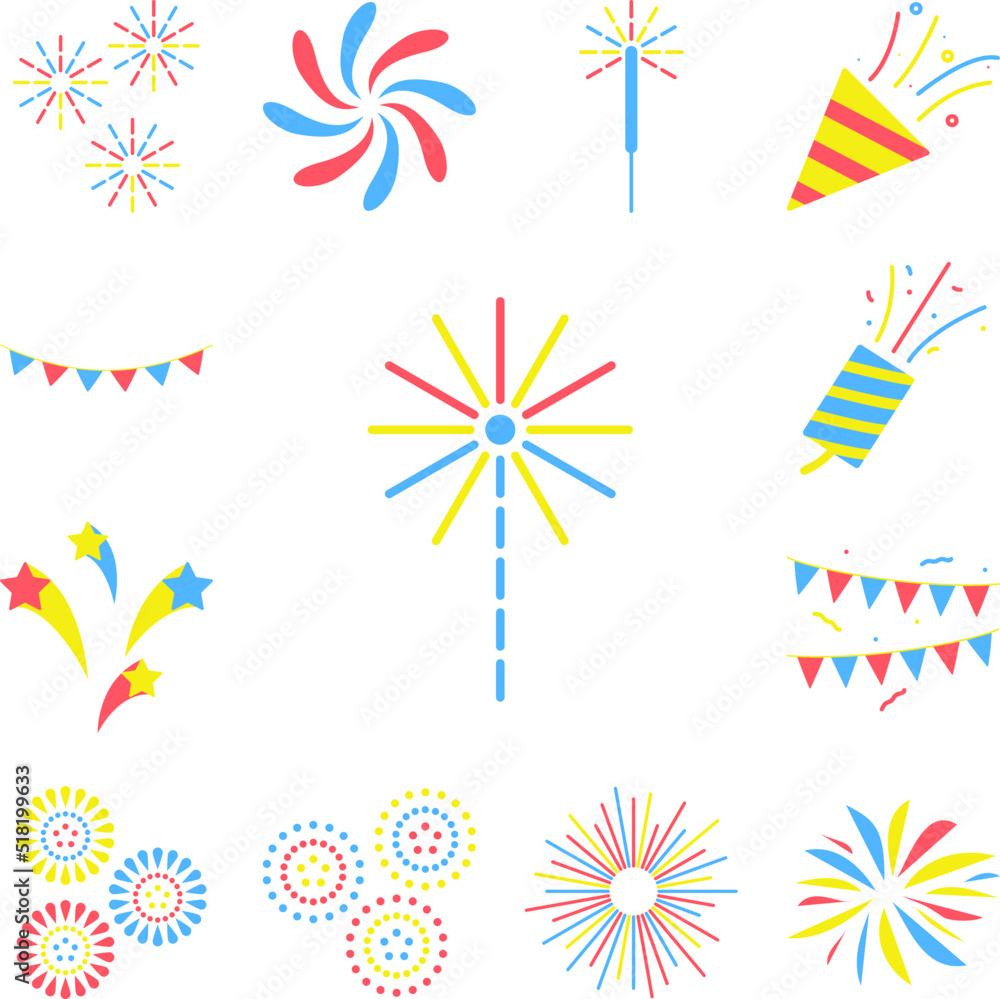 Poster fireworks colored icon in a collection with other items