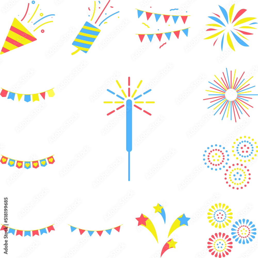 Poster fireworks colored icon in a collection with other items