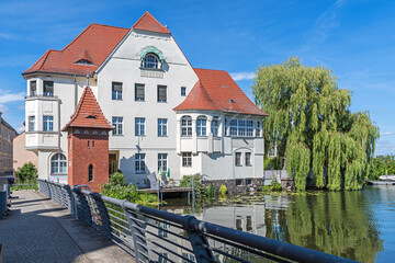 villa of the Havelmuehle and the Main water level gauge in Brandenburg an der Havel, Germany