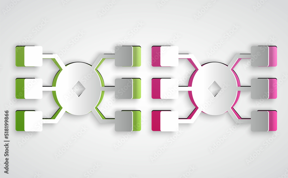 Poster paper cut neural network icon isolated on grey background. artificial intelligence ai. paper art sty