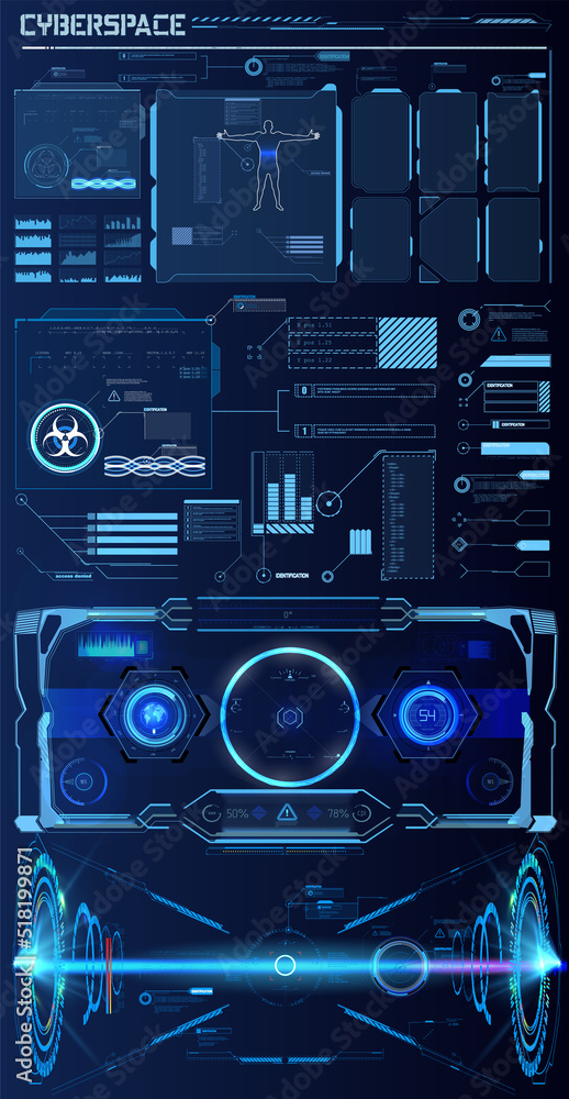 Poster futuristic vector hud interface screen design. digital callouts titles. hud ui gui futuristic user i