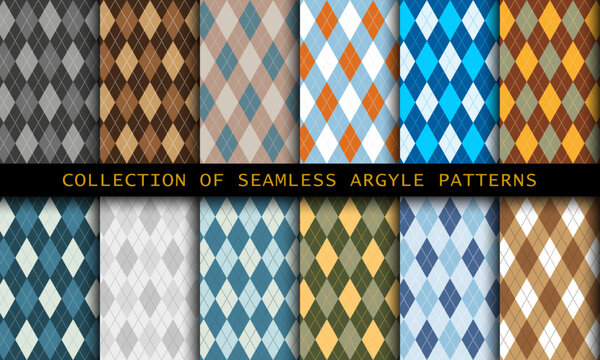 Seamless argyle pattern. Diamond shapes background. Vector colorful bright set