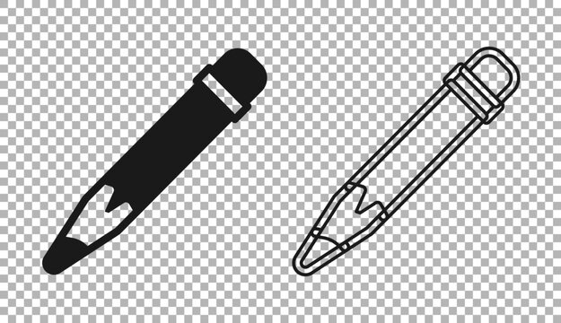 Black Pencil with eraser icon isolated on transparent background. Drawing and educational tools. School office symbol. Vector