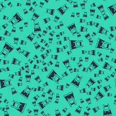 Black Lederhosen icon isolated seamless pattern on green background. Traditional bavarian clothing. Oktoberfest outfit. Pants with suspenders. Patrick day. Vector