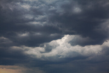 Grey cloudscape . Gray clouds coverage on the sky 
