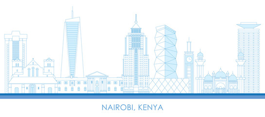 Outline Skyline panorama of city of Nairobi, Kenya - vector illustration - obrazy, fototapety, plakaty