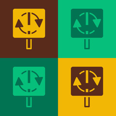 Pop art Recycle symbol icon isolated on color background. Circular arrow icon. Environment recyclable go green. Vector