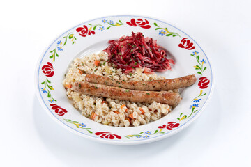 barley with sausage and salad