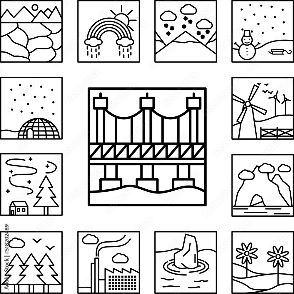 Poster bridge outline icon in a collection with other items