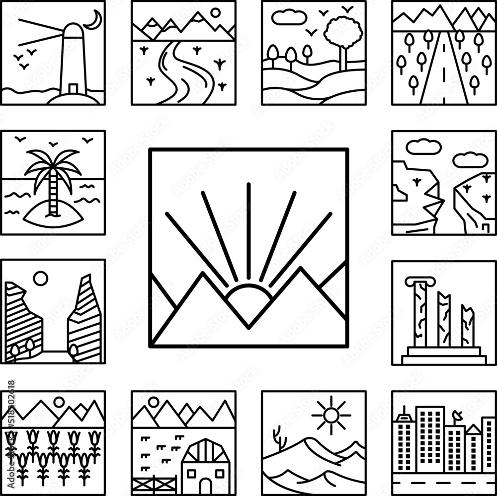 Poster dawn outline icon in a collection with other items