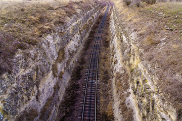 Railroad in the canyon. Background or copy space