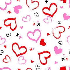 Pattern with hearts. Surface pattern design. Seamless, endless print design. Sweet red and pink hearts for kids and lovers. It can be printed on fabric, paper or for digital uses.