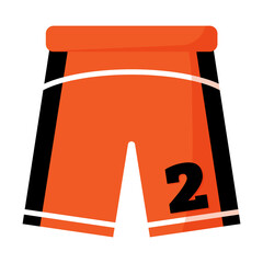 Player uniform, orange shorts with a number. 3x3 Basketball sport equipment. Summer games.