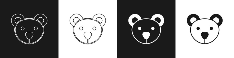 Set Teddy bear plush toy icon isolated on black and white background. Vector