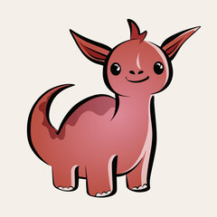 Happy cute smiling red dinosaur, cartoon vector Illustration.