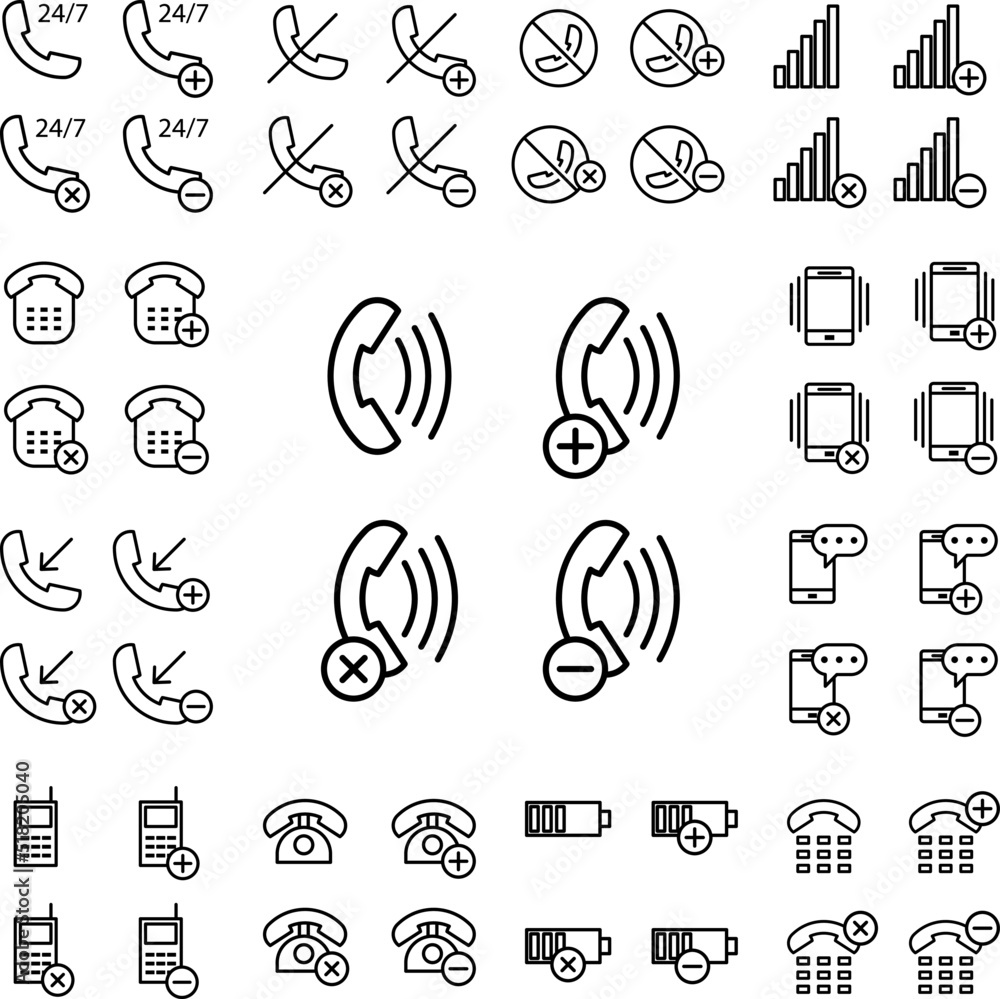 Poster set of phone call handset icon in a collection with other items