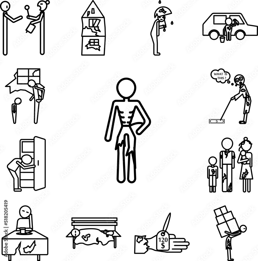 Poster poor man weak icon in a collection with other items