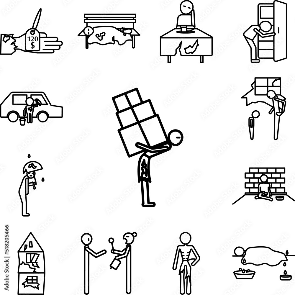 Poster poor man worker icon in a collection with other items