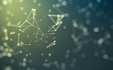 Abstract background. Molecules technology with polygonal shapes, connecting dots and lines. Connection structure. Big data visualization.