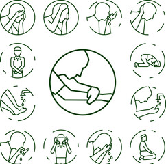 Muslim man prayer salah icon in a collection with other items