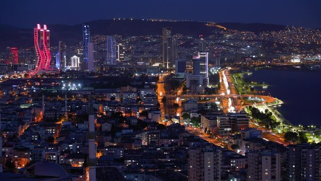 timelapse of izmir city with night lights