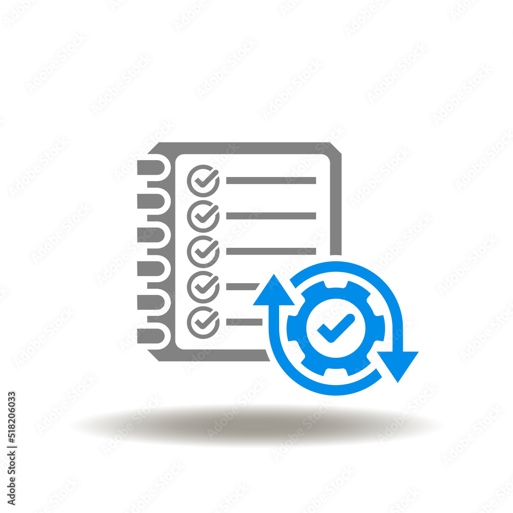 Poster vector illustration of checklist or booklet with gear, check and round arrows. symbol of bcp busines