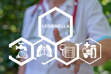 Legionella test medical concept. Legionella pneumophila bacteria in human lungs diagnosis -...