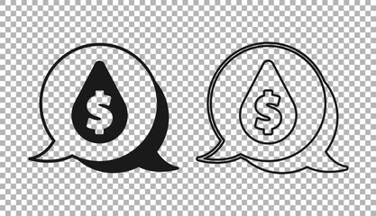 Black Oil drop with dollar symbol icon isolated on transparent background. Oil price. Oil and petroleum industry. Vector