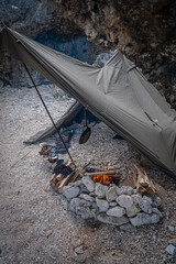 キャンプ ソロキャンプ 野営 焚き火 砂浜