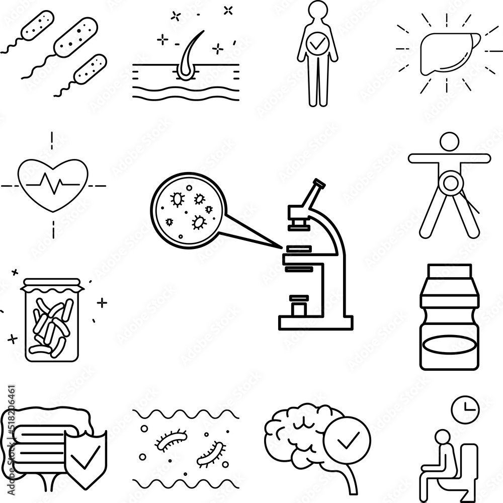 Poster analyze bacteria concept line icon in a collection with other items