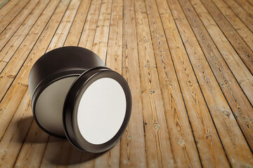 3D illustration. Candle mockup isolated on wooden background