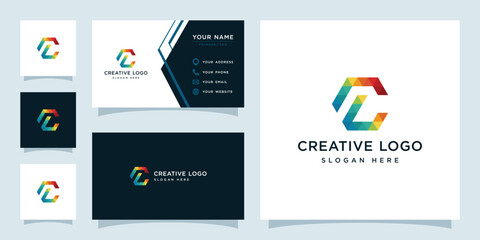 Vector graphics of initials C colorful geometry logo design template