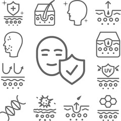 Protection, face icon in a collection with other items