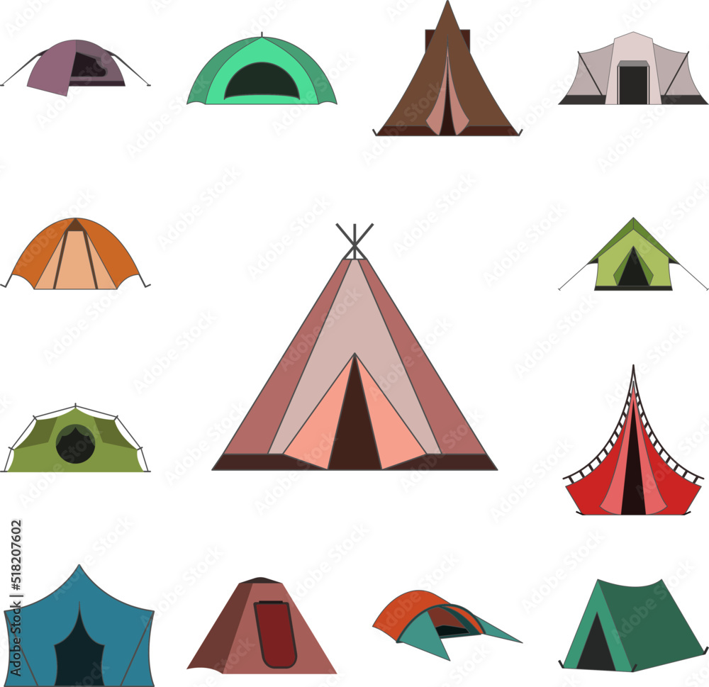 Poster tent color icon in a collection with other items