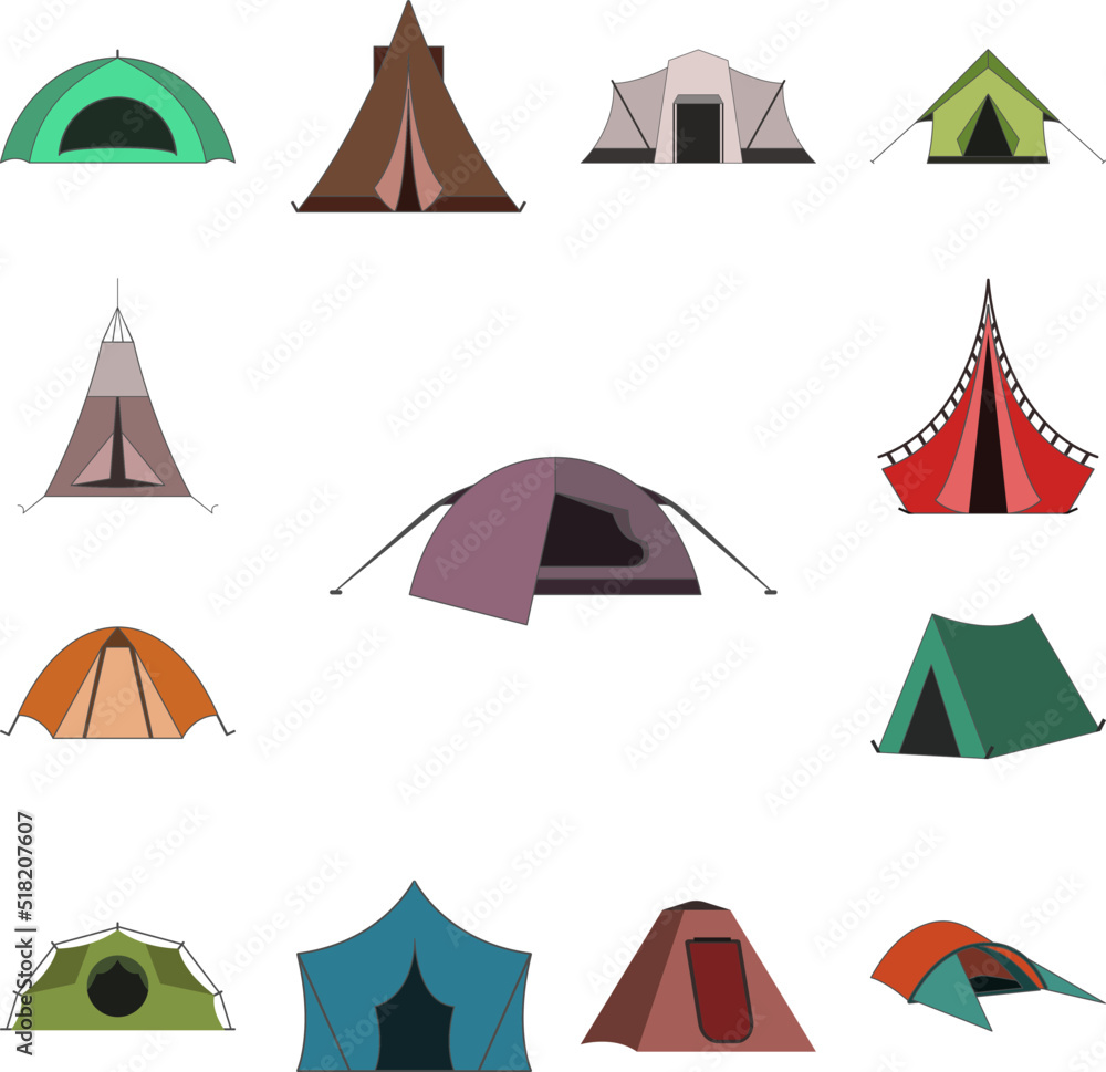 Poster tent color icon in a collection with other items