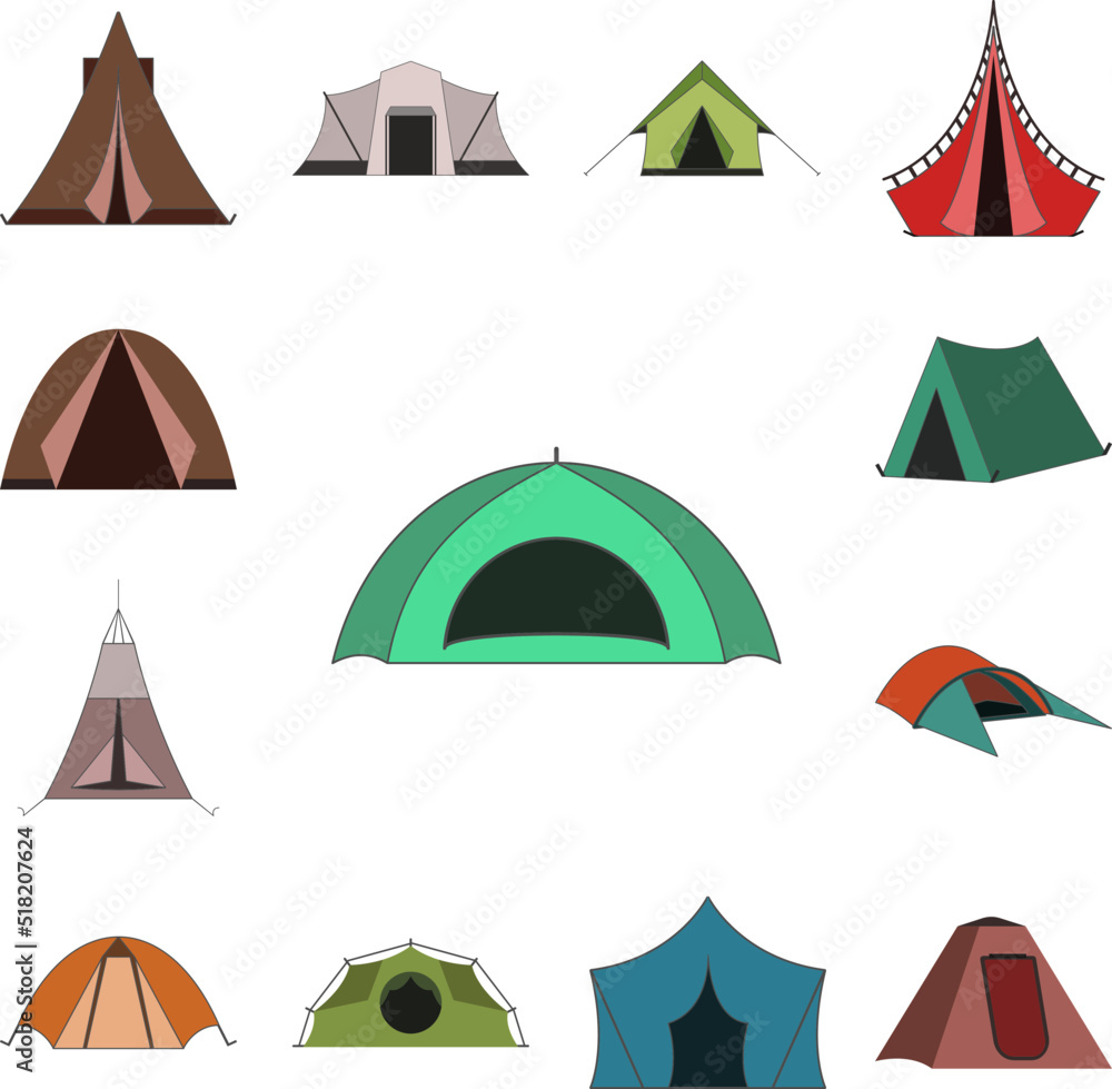 Poster tent color icon in a collection with other items