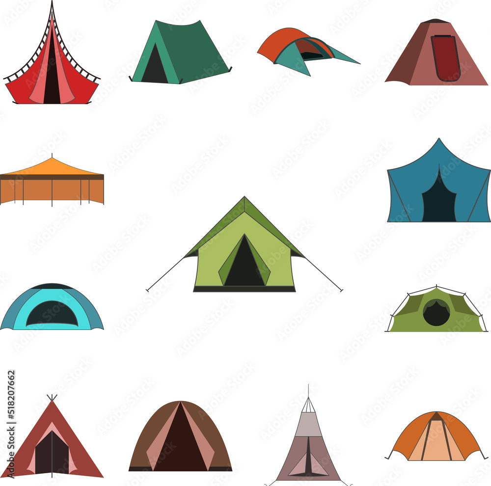 Poster tent color icon in a collection with other items