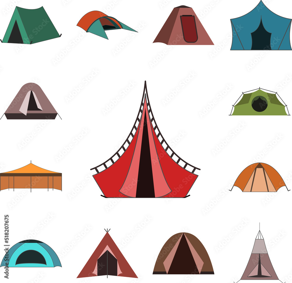 Poster tent color icon in a collection with other items