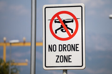 No-fly zone - drone fly forbiden - sign near the airport in Tivat