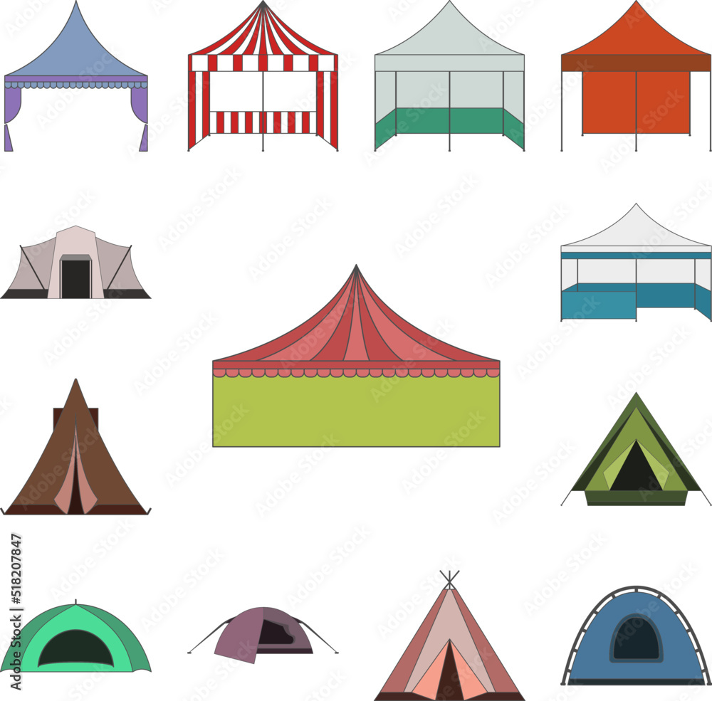 Poster tent color icon in a collection with other items