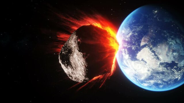 Asteroid in outer space. Earth planet. Realistic 4k animation.